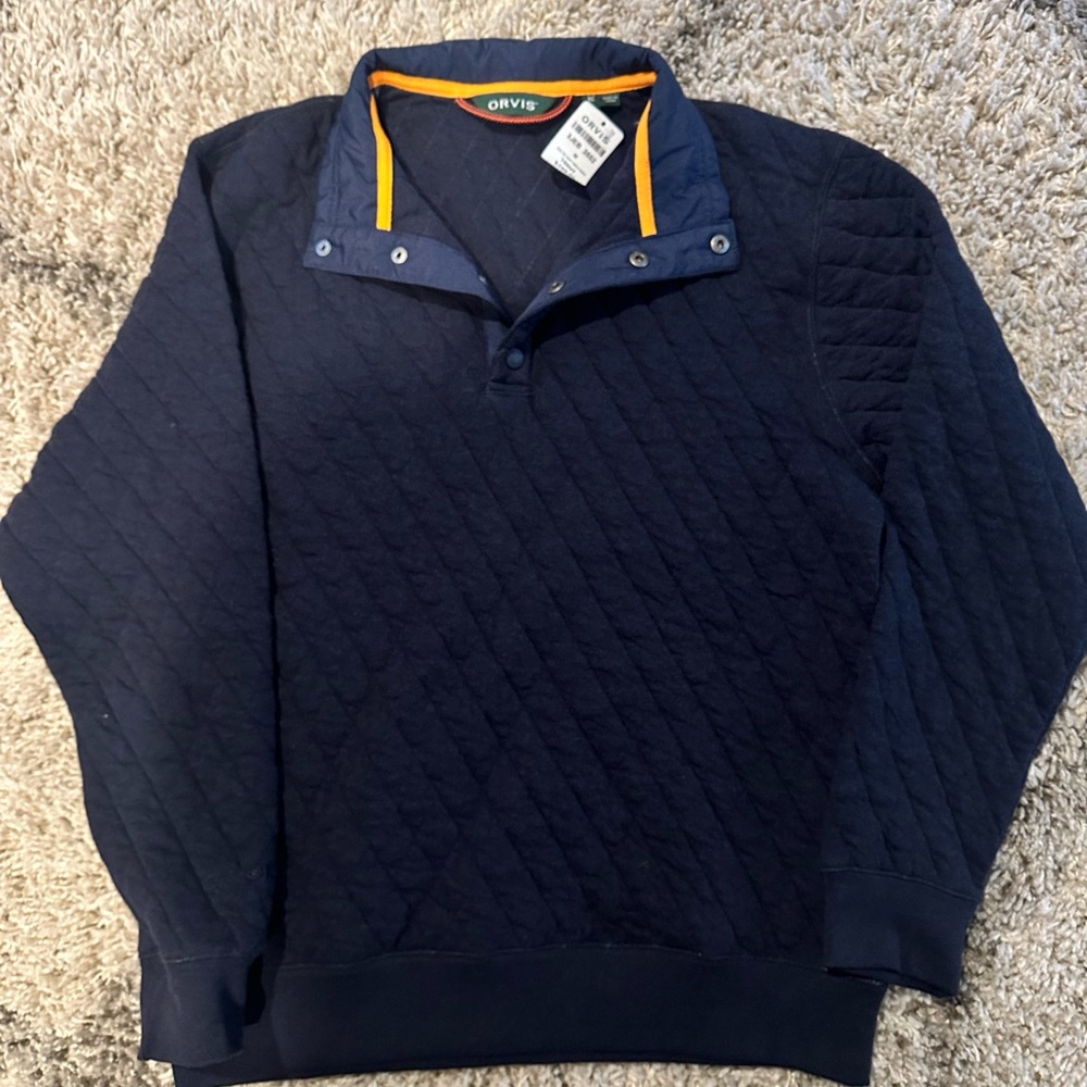Orvis navy blue quilted pullover NWT